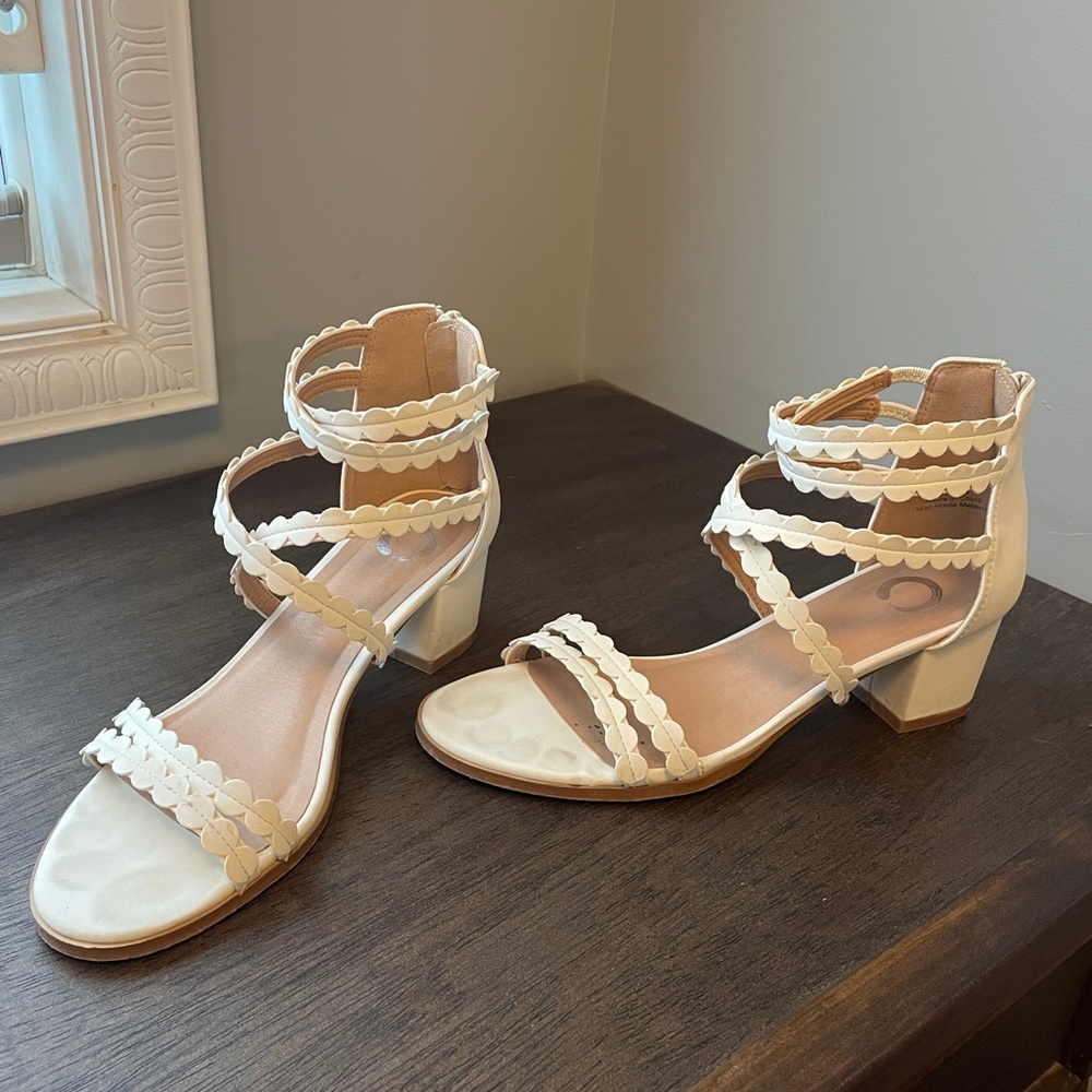 White Mini Heel with Scalloped Straps